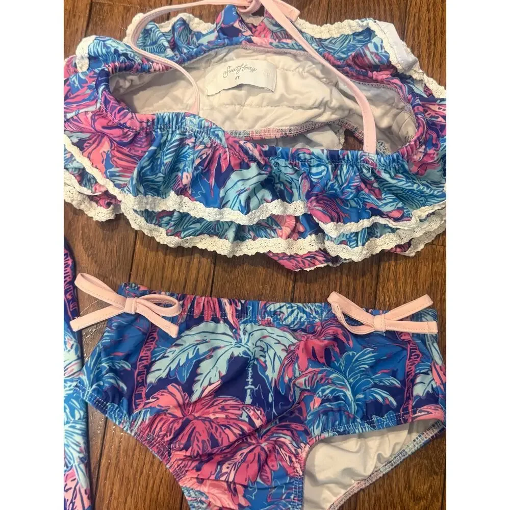 SweetHoney NWT Maxi Dress 3T & Matching Bikini 4T Tropical Palm Bundle